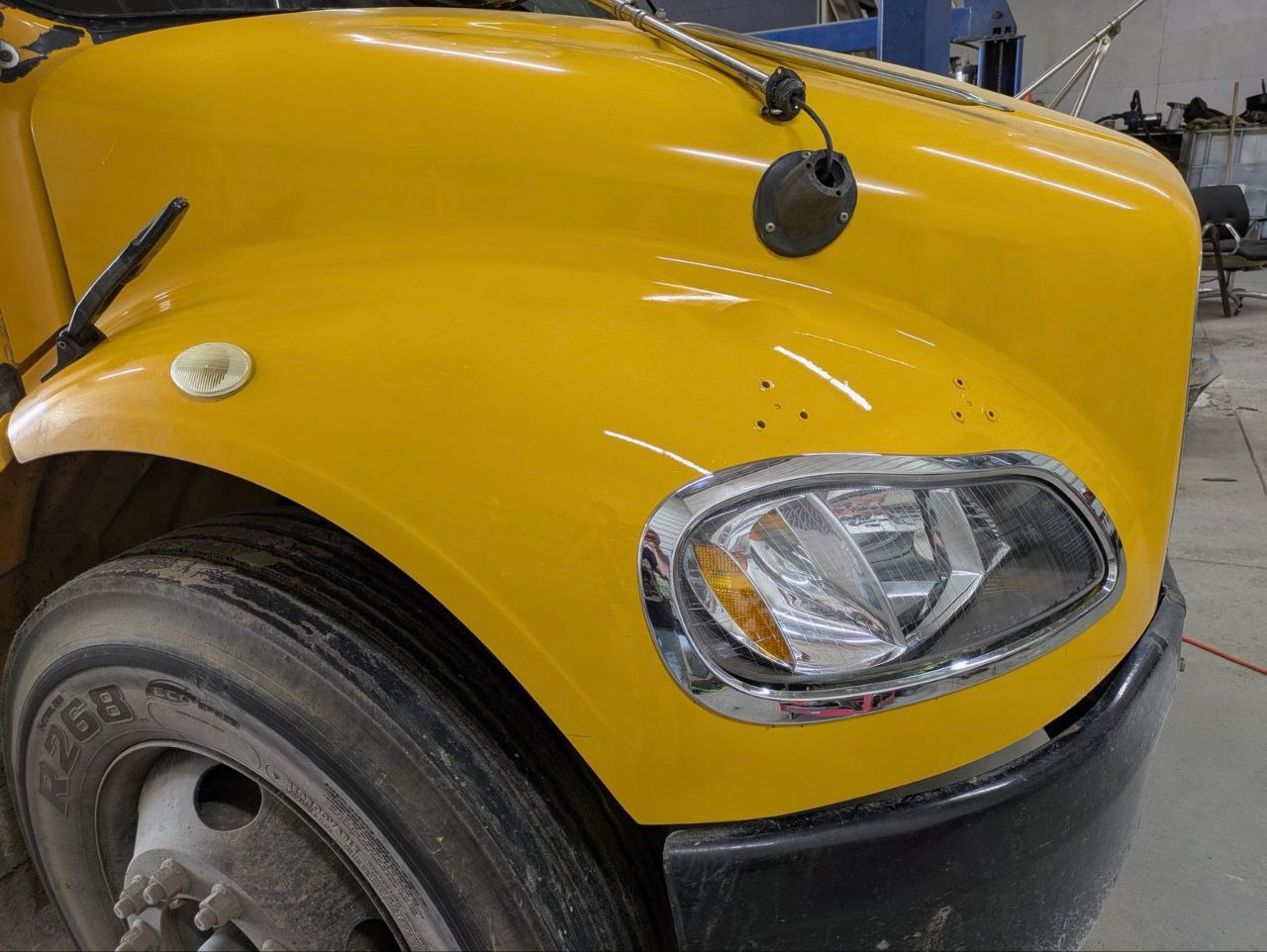 After — fender mounted mirror bracket repaired